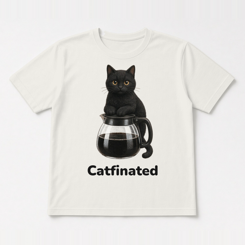 Flat-lay Catfinated Coffee Pot tee – White