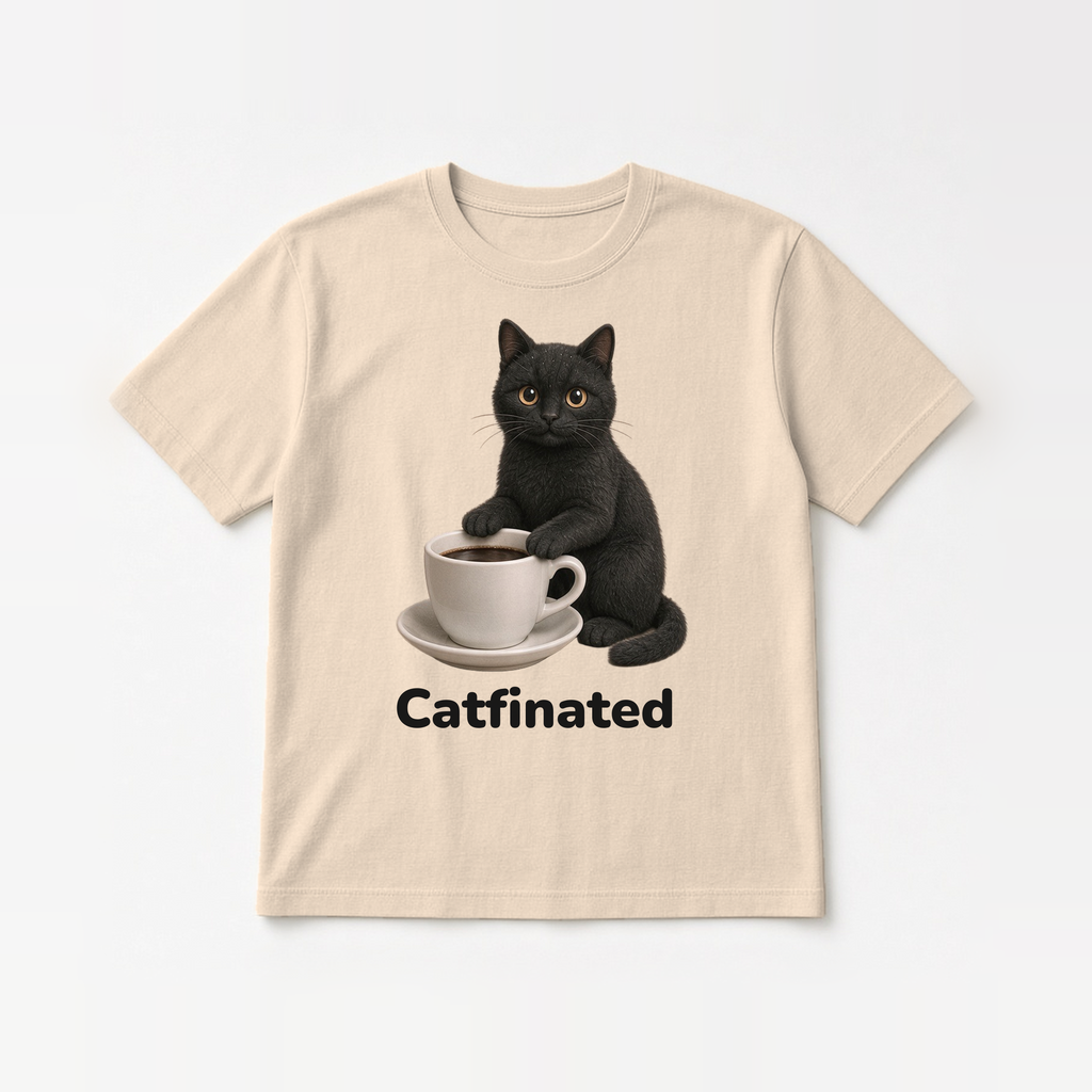 Flat-lay Catfinated tee – Soft Cream