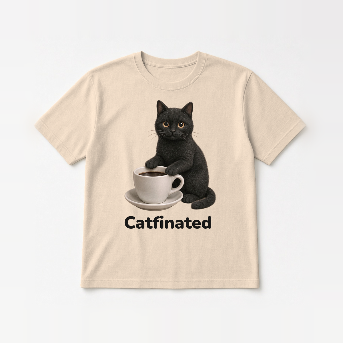 Flat-lay Catfinated tee – Soft Cream