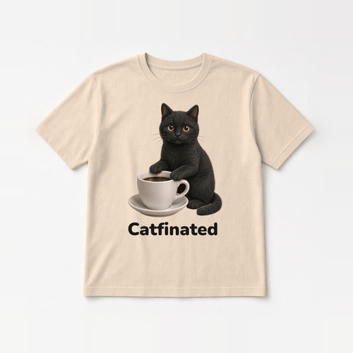 Flat-lay Catfinated tee – Soft Cream