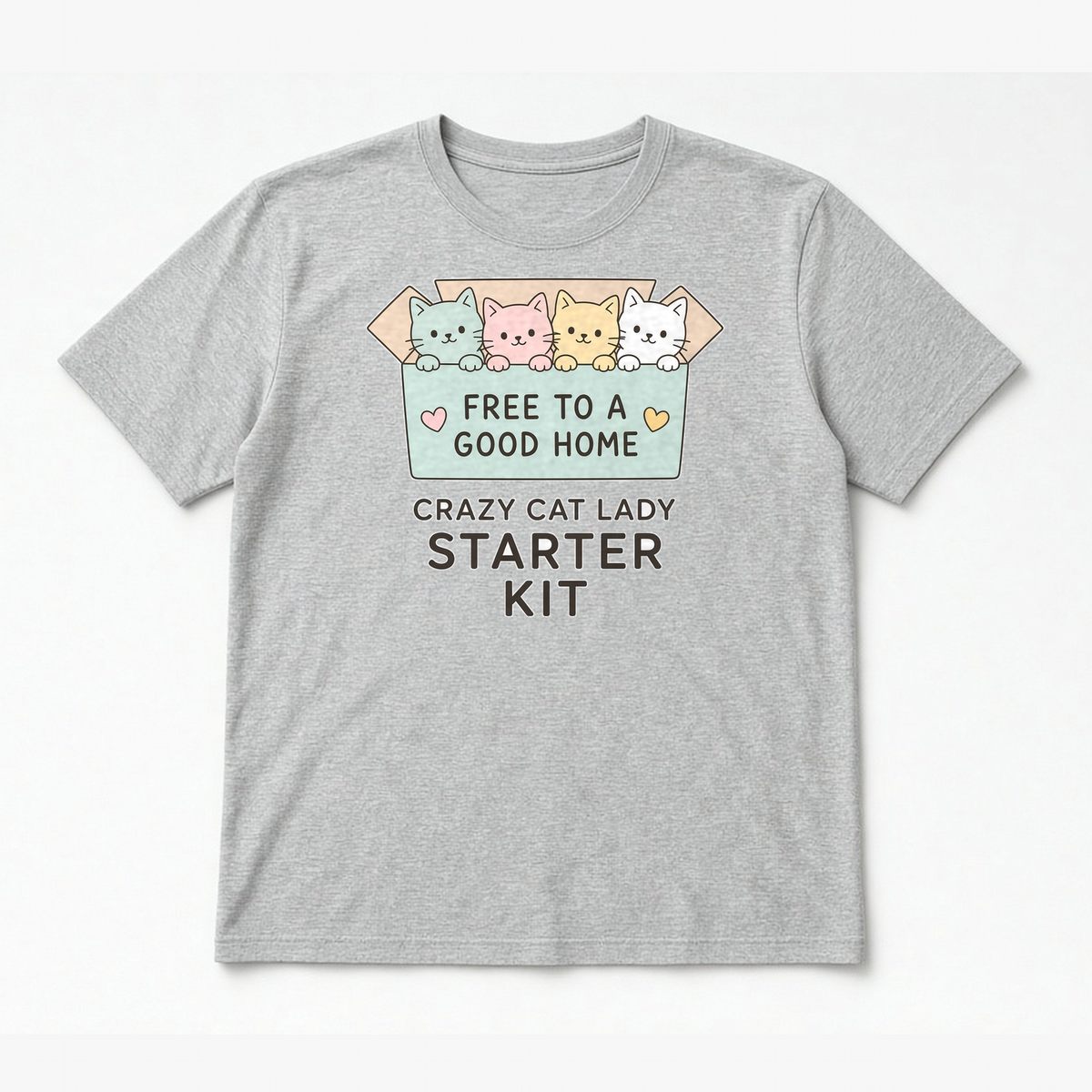 Crazy Cat Lady Starter Kit tee in Athletic Heather, flat lay