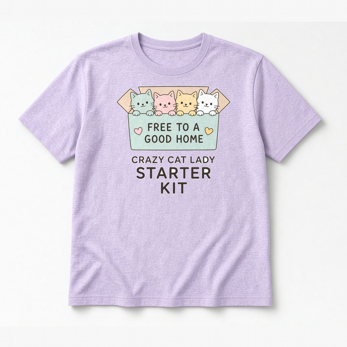 Crazy Cat Lady Starter Kit tee in Heather Prism Lilac, flat lay