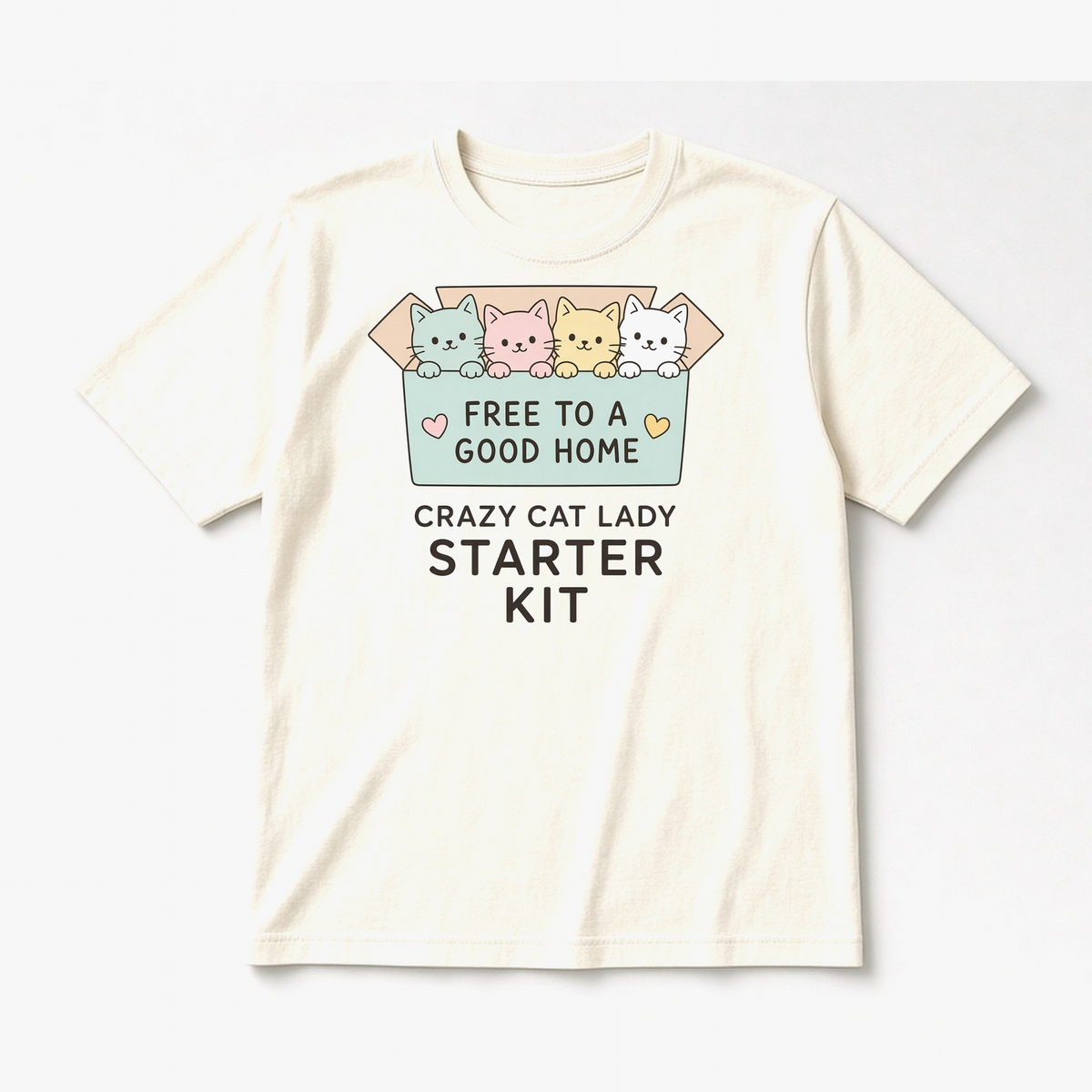 Crazy Cat Lady Starter Kit tee in Natural, flat lay