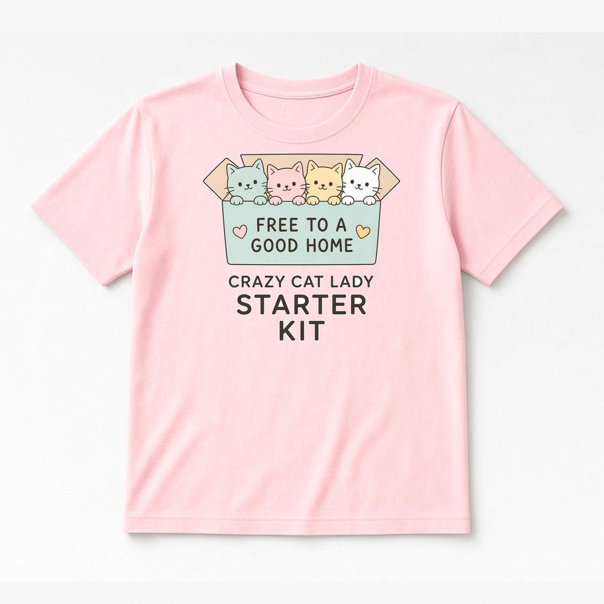 Crazy Cat Lady Starter Kit tee in Pink, flat lay