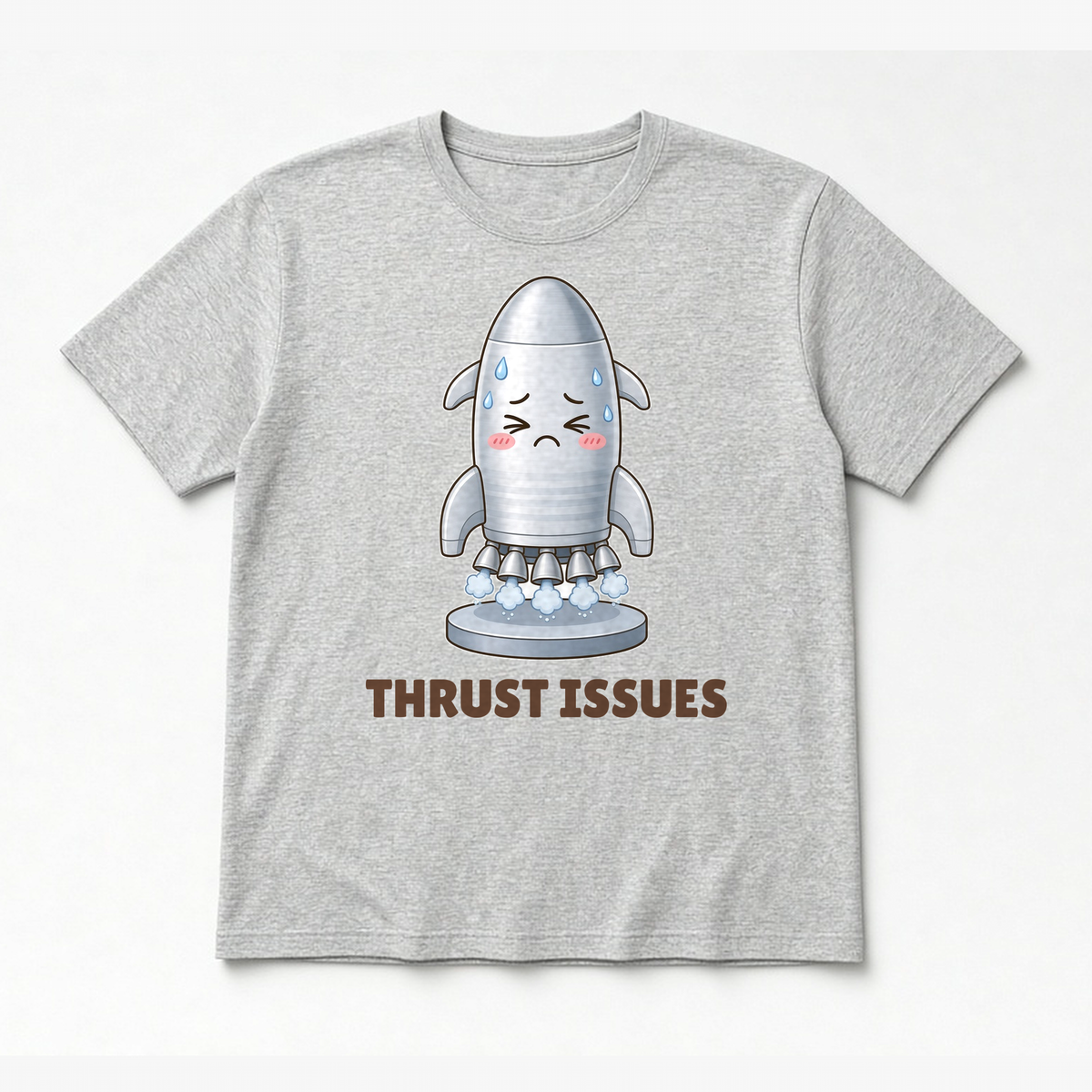 Thrust Issues tee in Athletic Heather, flat lay