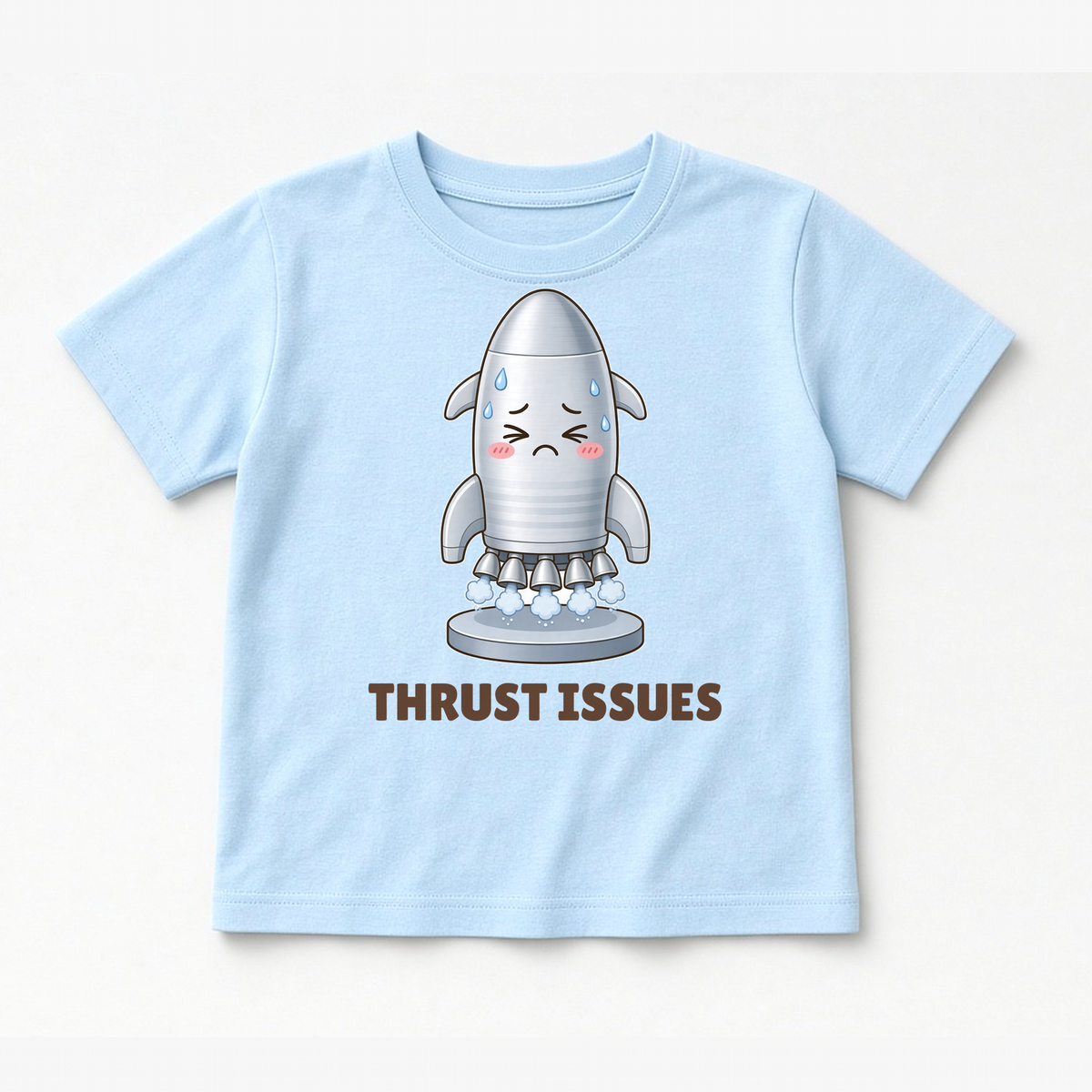 Thrust Issues tee in Baby Blue, flat lay