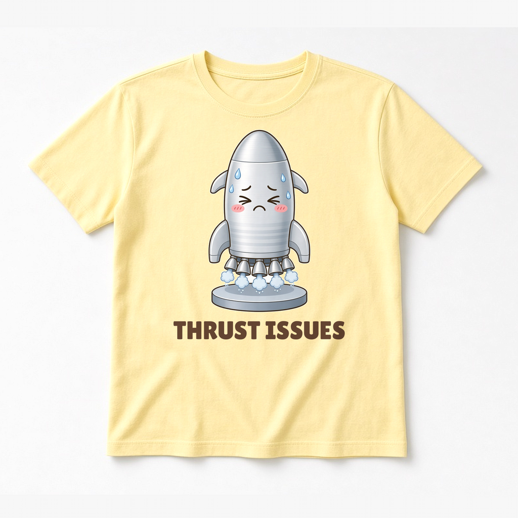 Thrust Issues tee in Pale Yellow, flat lay