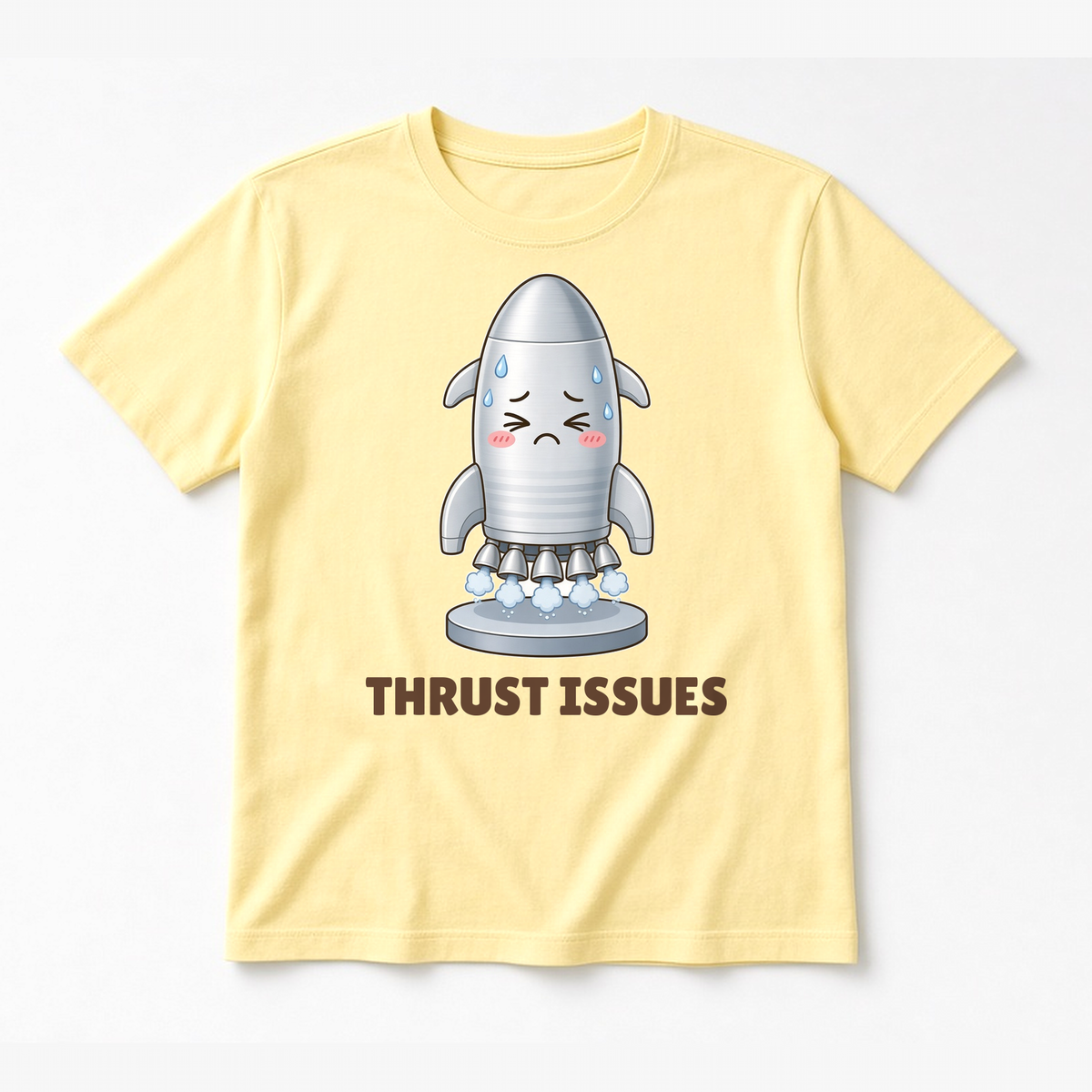 Thrust Issues tee in Pale Yellow, flat lay