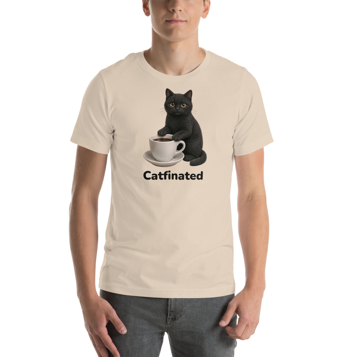 Catfinated tee – Soft Cream, front